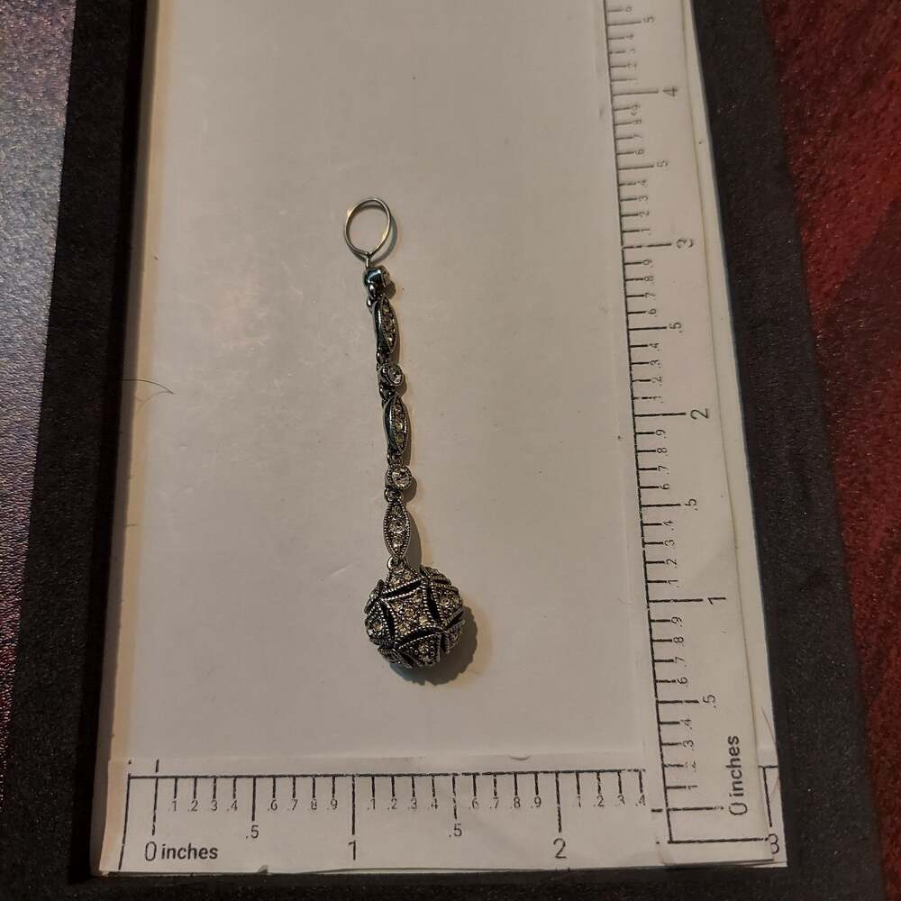 Monet Silver Tone and Rhinestones Dangle Charm Necklace Pendant